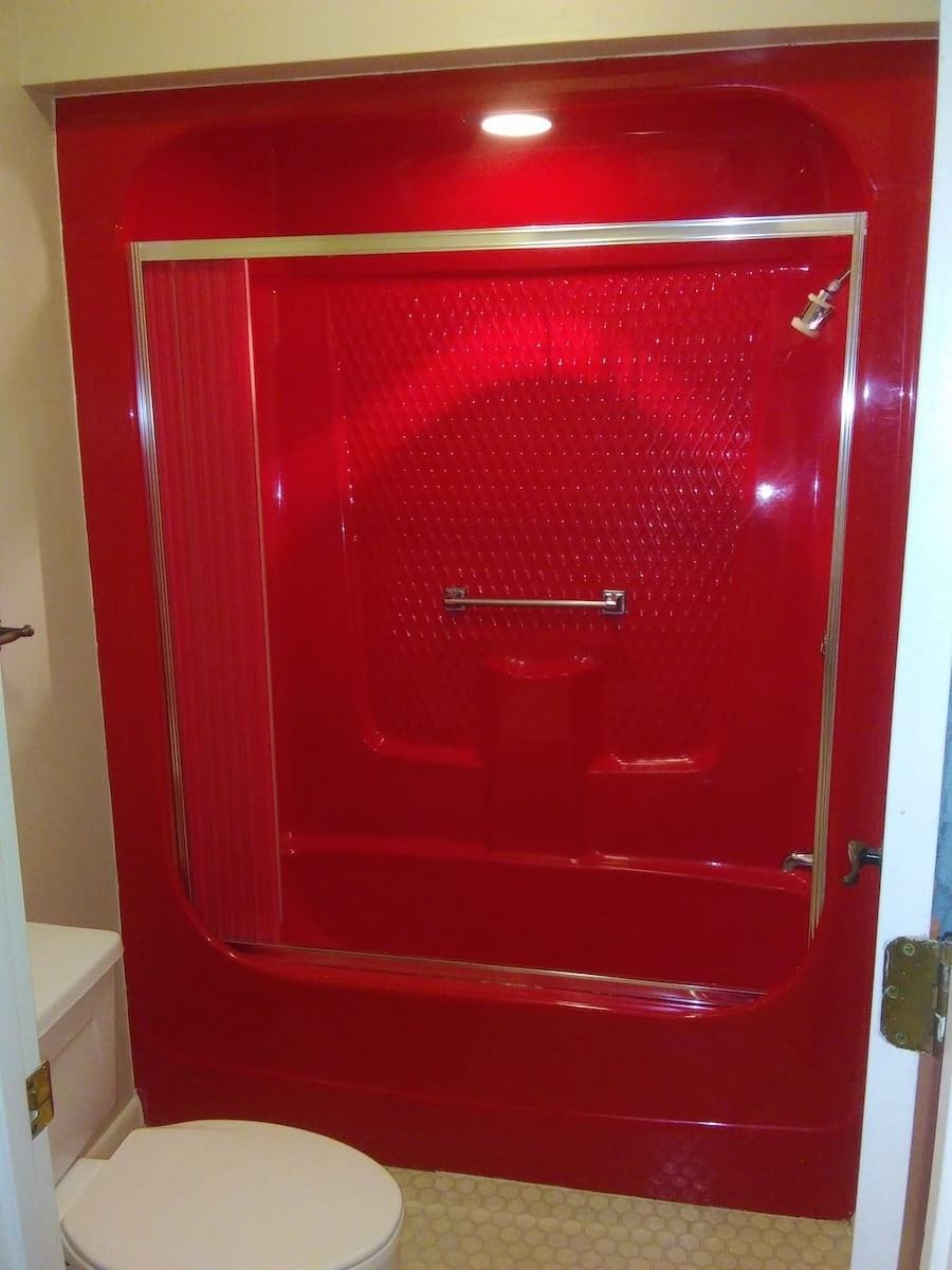 Red Tile Shower Makeover — before refinishing